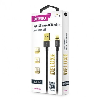 Кабель OLMIO DELUXE USB 2.0 - Lightning 1м 2.1A чёрный