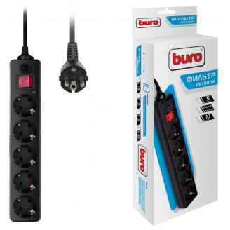 Сетевой фильтр BURO 500SH-10-B, 10м, чёрный