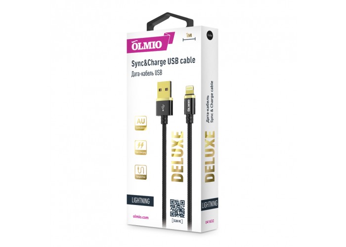 Кабель OLMIO DELUXE USB 2.0 - Lightning 1м 2.1A серый