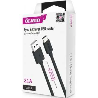 Кабель OLMIO Deluxe USB 2.0 - USB Type-C 2м черный