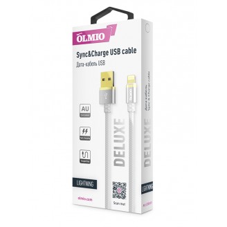 Кабель OLMIO DELUXE USB 2.0 - Lightning 1м 2.1A  белый