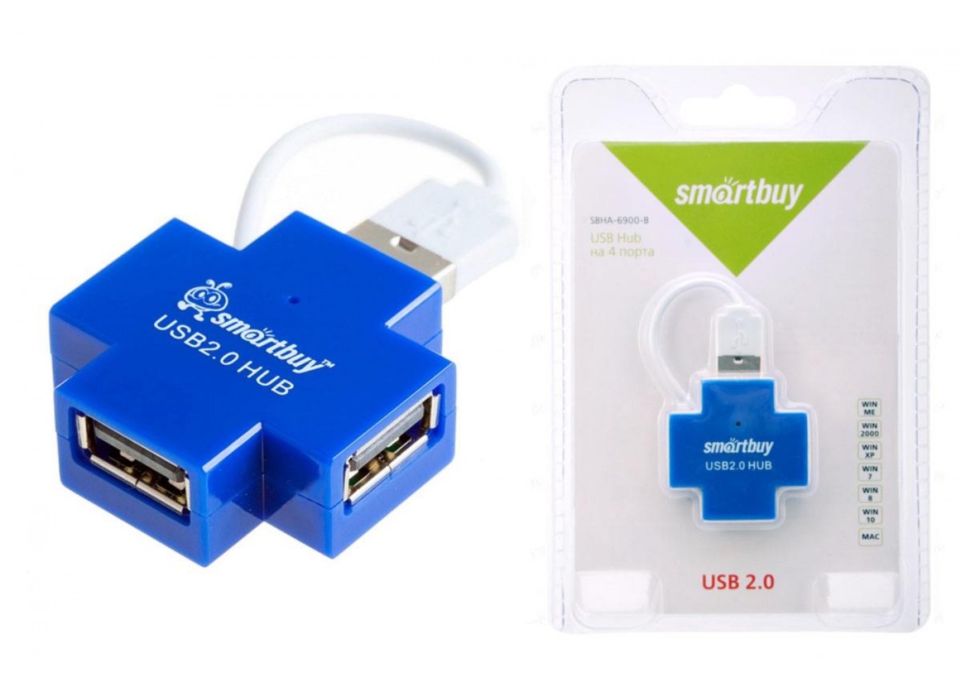 Хаб-разветвитель Smartbuy 6900 USB 2.0 4 порта голубой
