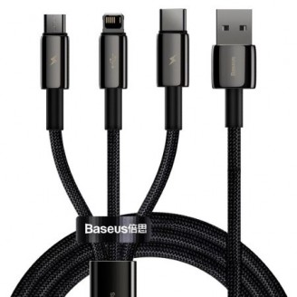 Кабель Baseus Tungsten Gold One-for-three Fast Charging Data Cable USB to M L C 3.5A 1.5м, Чёрный (CAMLTWJ-01)