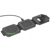 Беспроводное зарядное устройство Hoco Folding Magnetic Wireless Fast Charger CQ4 3in1, Чёрное