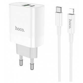 Сетевое зарядное устройство Hoco C80A Rapido PD+QC3.0 charger set (Type-C to Lightning), Белое