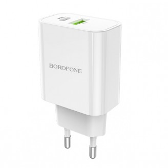 Сетевое зарядное устройство Borofone BA55A Crown speed dual port PD20W+QC3.0 charger, Белое